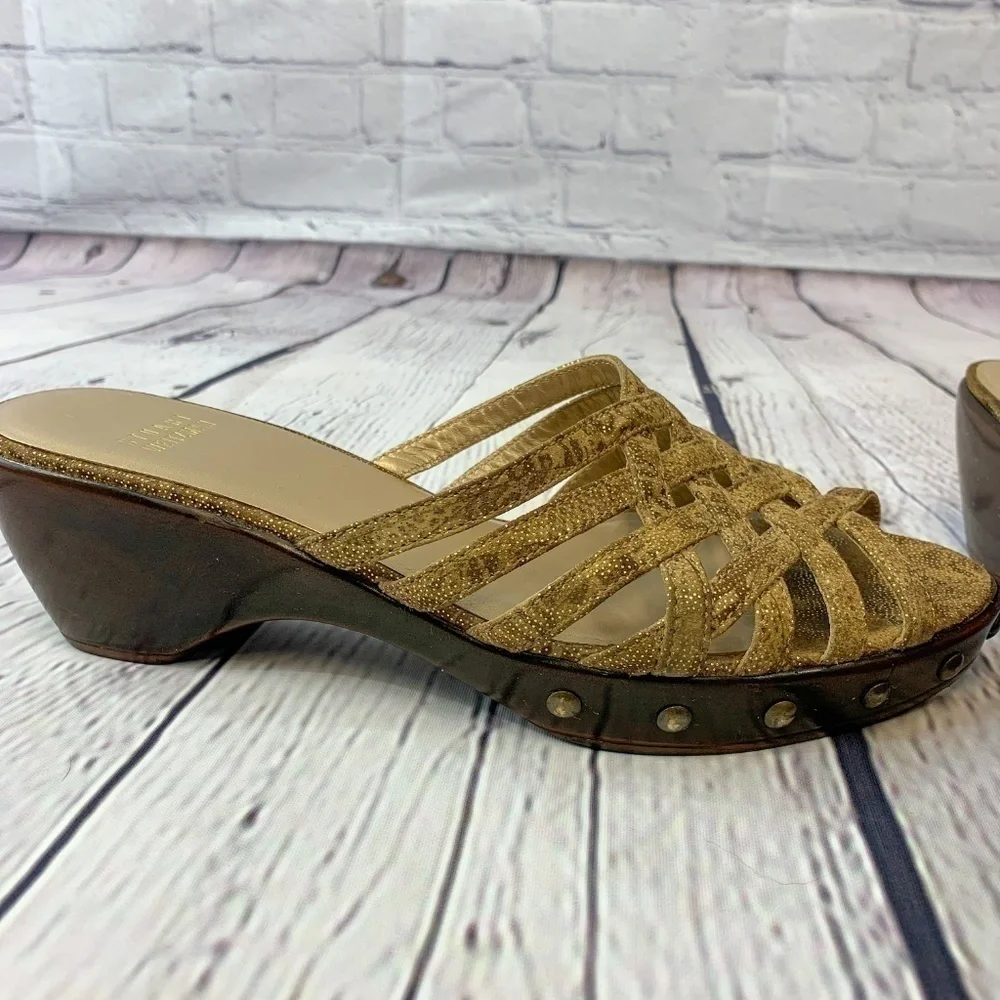 Stuart Weitzman Beige w/ Gold Leopard Sandals - Picture 4 of 7